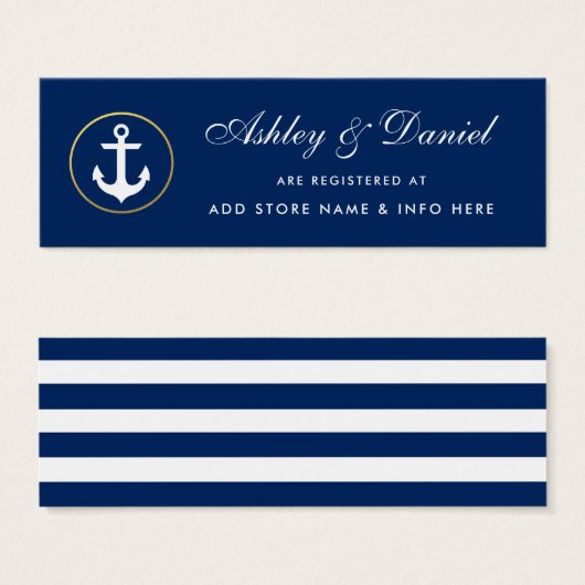 Nautical Blue Striped Wedding Registry Insert Kaar Mini Visitekaartjes (Voorkant /achterkant)