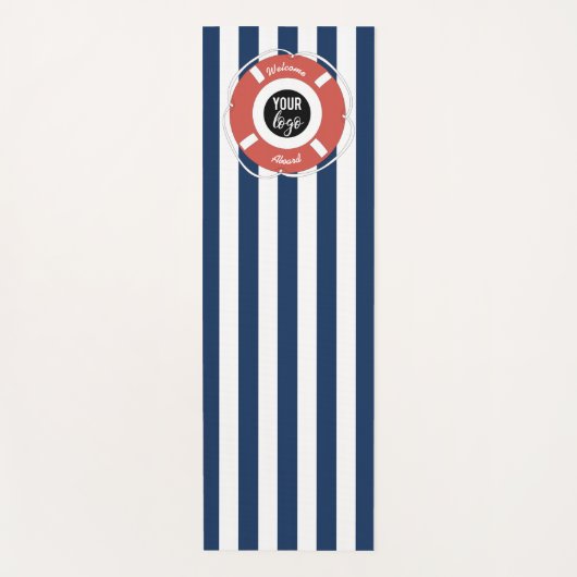 Nautical Blue Striped Welcome Aboard Logo Yogamat (Voorkant)