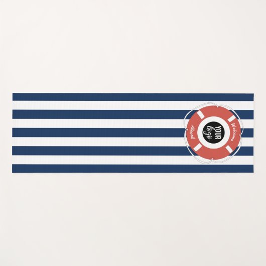 Nautical Blue Striped Welcome Aboard Logo Yogamat (Voorkant (horizontaal))