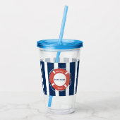 Nautical Blue Striped Welcome Aboard Name Acryl Drinkbeker (Achterkant)