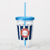 Nautical Blue Striped Welcome Aboard Name Acryl Drinkbeker (Voorkant)