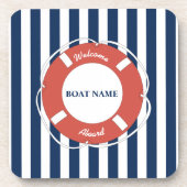 Nautical Blue Striped Welcome Aboard Name Bier Onderzetter (Voorkant)