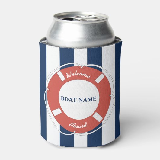 Nautical Blue Striped Welcome Aboard Name Blikjeskoeler (Blikje Voorkant)