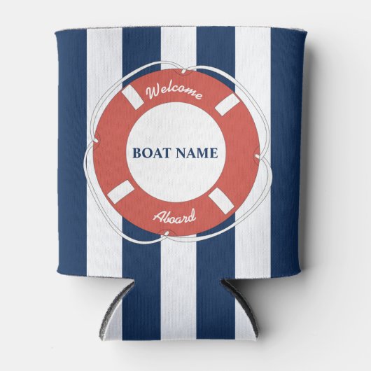 Nautical Blue Striped Welcome Aboard Name Blikjeskoeler (Voorkant)