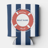 Nautical Blue Striped Welcome Aboard Name Blikjeskoeler (Achterkant)