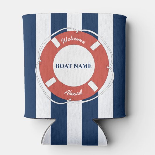 Nautical Blue Striped Welcome Aboard Name Blikjeskoeler (Achterkant)