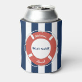 Nautical Blue Striped Welcome Aboard Name Blikjeskoeler (Blikje Achterkant)