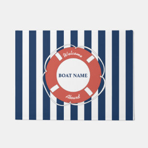 Nautical Blue Striped Welcome Aboard Name Deurmat