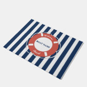Nautical Blue Striped Welcome Aboard Name Deurmat (Schuin)