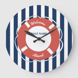 Nautical Blue Striped Welcome Aboard Name  Grote Klok
