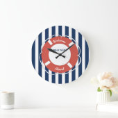 Nautical Blue Striped Welcome Aboard Name Grote Klok (Huis)