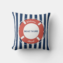 Nautical Blue Striped Welcome Aboard Name Kussen