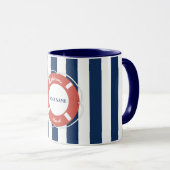 Nautical Blue Striped Welcome Aboard Name Mok (Voorkant rechts)