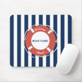 Nautical Blue Striped Welcome Aboard Name Muismat (Met muis)