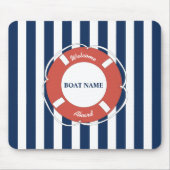 Nautical Blue Striped Welcome Aboard Name Muismat (Voorkant)