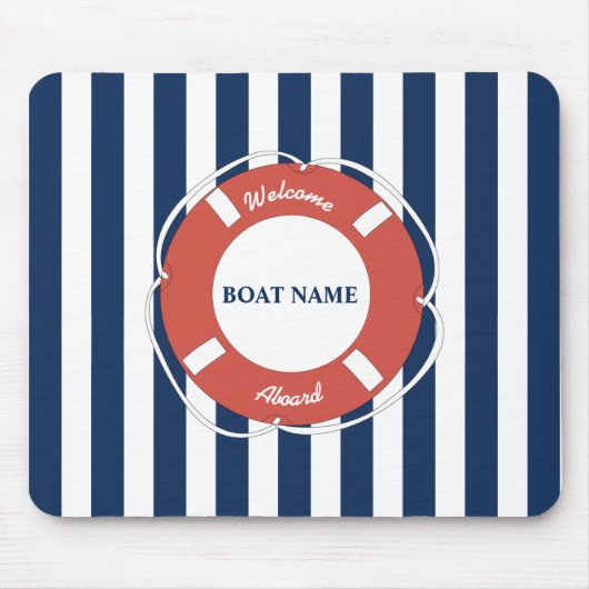 Nautical Blue Striped Welcome Aboard Name Muismat (Voorkant)