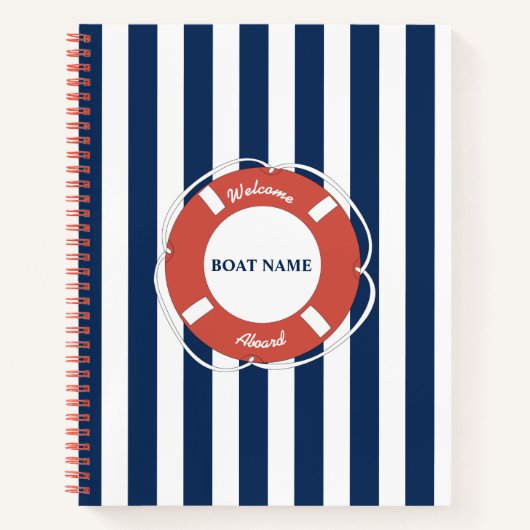 Nautical Blue Striped Welcome Aboard Name Notitieboek (Voorkant)