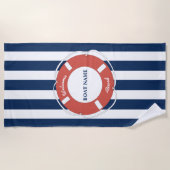 Nautical Blue Striped Welcome Aboard Name Strandlaken (Voorkant)