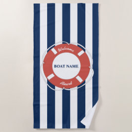 Nautical Blue Striped Welcome Aboard Name Strandlaken