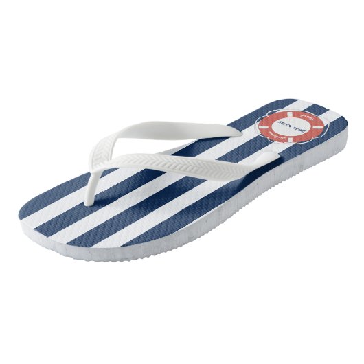 Nautical Blue Striped Welcome Aboard Name Teenslippers (Schuin)