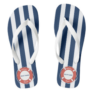 Nautical Blue Striped Welcome Aboard Name Teenslippers
