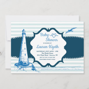 Nautical Blue Stripes Baby shower Kaart