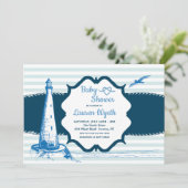Nautical Blue Stripes Baby shower Kaart (Staand voorkant)