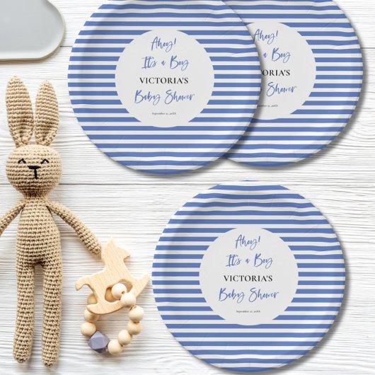 Nautical Blue Stripes Boy Baby shower Papieren Bordje