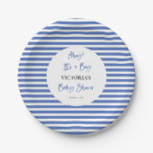 Nautical Blue Stripes Boy Baby shower Papieren Bordje (Voorkant)
