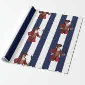 Nautical Blue Stripes Boy Pirate Cadeaupapier (Uitgerold)