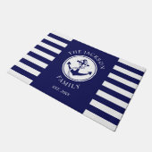 Nautical Blue Stripes Familienaam Deurmat (Schuin)