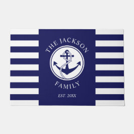 Nautical Blue Stripes Familienaam Deurmat