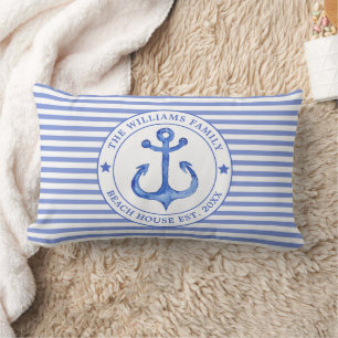 Nautical Blue Stripes - Family Beach House Kussen