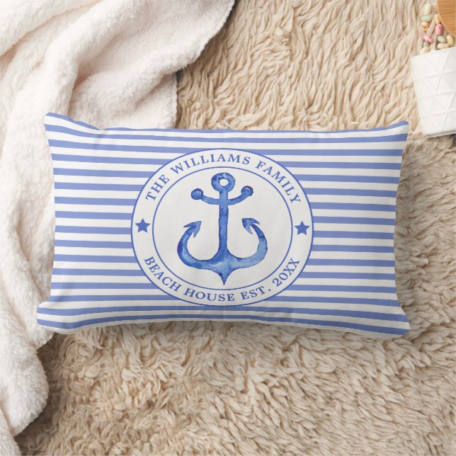 Nautical Blue Stripes - Family Beach House Kussen (Deken)