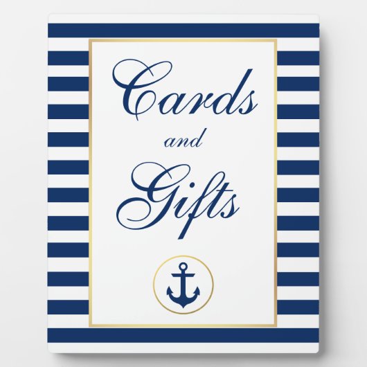 Nautical Blue Stripes Gold Wedding Cards Fotoplaat (Voorkant)