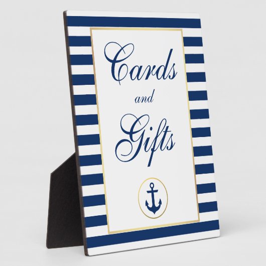 Nautical Blue Stripes Gold Wedding Cards Fotoplaat (Zijkant)