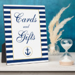 Nautical Blue Stripes Gold Wedding Cards Fotoplaat<br><div class="desc">Nautical Blue Stripes Gold Wedding-kaarten</div>