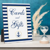 Nautical Blue Stripes Gold Wedding Cards Fotoplaat (Zijkant)