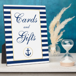 Nautical Blue Stripes Gold Wedding Cards Fotoplaat