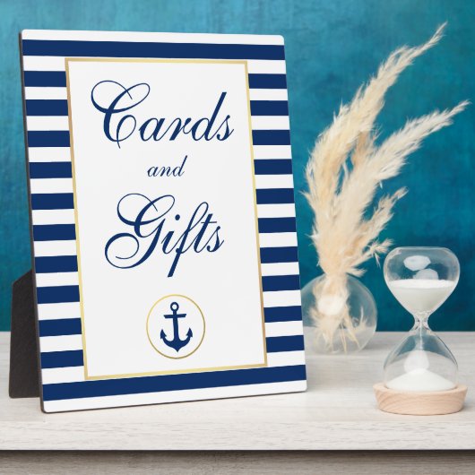 Nautical Blue Stripes Gold Wedding Cards Fotoplaat (Zijkant)