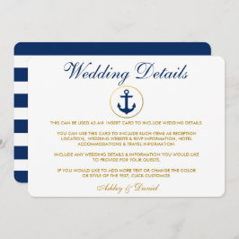Nautical Blue Stripes Gold Wedding Details Invoege Kaart