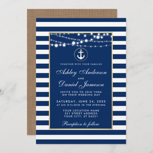 Nautical Blue Stripes Licht Invite B Kaart (Voorkant / Achterkant)