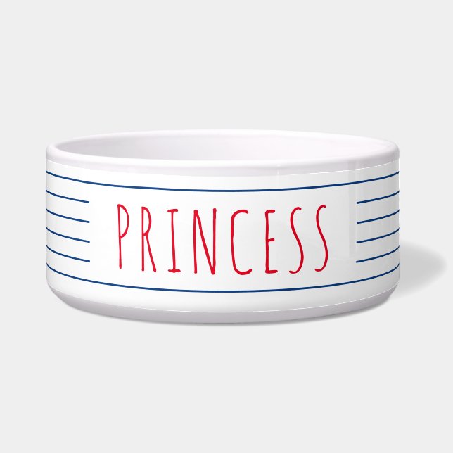 Nautical Blue Stripes met Red Summer Voerbakje (Voorkant)