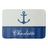 Nautical Blue Stripes Pattern Anchor Custom Name Badmat (Voorkant)