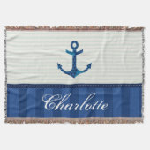 Nautical Blue Stripes Pattern Anchor Custom Name Deken (Voorkant)