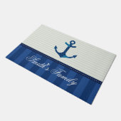 Nautical Blue Stripes Pattern Anchor Custom Name Deurmat (Schuin)