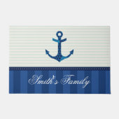 Nautical Blue Stripes Pattern Anchor Custom Name Deurmat (Voorkant)