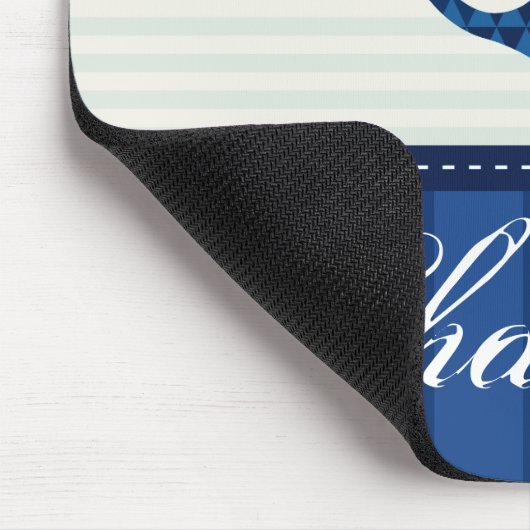 Nautical Blue Stripes Pattern Anchor Custom Name Muismat (Hoek)