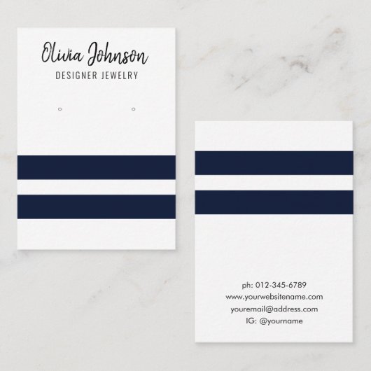 Nautical Blue Stripes Sieraden Oorbel Display Visitekaartje (Voorkant / Achterkant)