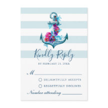 Nautical Blue Stripes Waterverf Anchor RSVP-kaart